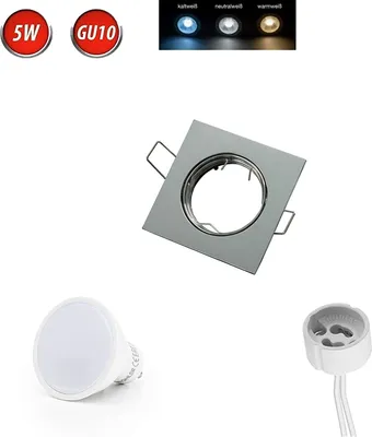 Produktbild von Einbaustrahler GU10 Ø75mm Bohrloch 80mm Alu inkl. GU5.3 Fassung  für LED Leuchtmittel 50mm LED Lampen Chrome Eckig