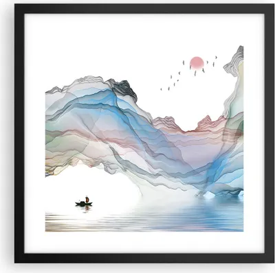 Produktbild von Gerahmtes Poster - Schwarzer Rahmen - Wellen Berge Fee - 40x40 cm - Wand Bild - Wanddeko - Wandbilder - Kunstposter - Wandposter - Bilderrahmen - Bilder - Kunstdruck - Wanddekoration - P2BAC40x40-4684