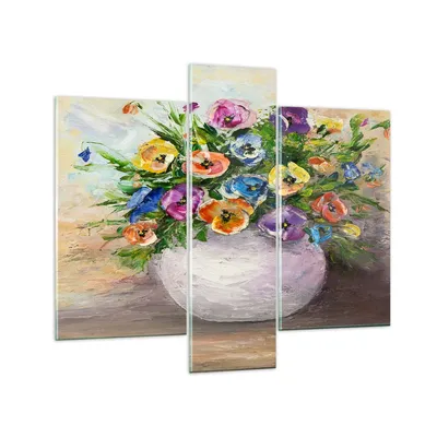 Produktbild von Bilder auf glas - Blumen Blumenstrauß Vase bunt - 95x80cm - Glasbilder - Wandbilder - Kunstdruck - zum Aufhängen bereit - Wanddekoration aus Glas - Glas Bilder - Wandbild auf Glas - GCB95x80-2915