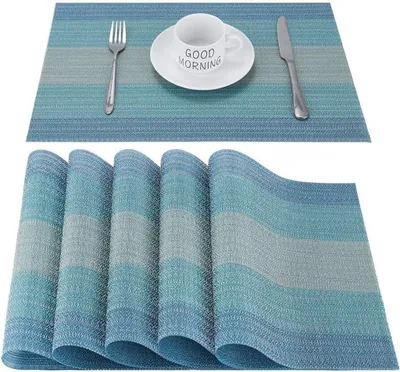 Produktbild von Platzsets Abwischbar Tischsets 6er Set Platzset Blau PVC Hitzebeständig Platzdeckchen Vinyl Tischmatten Schmutzabweisend Platzmatten für Zuhause Restaurant Küche Speisetisch,30x45cm, Esszimmer Gastronomie