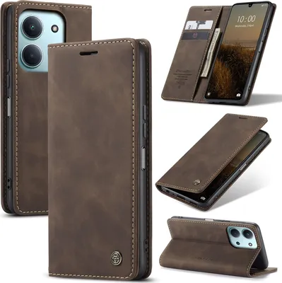 Image de Housse pour Xiaomi Redmi 15C 5G/4G Housse rétro en cuirPolyuréthaneavec fonction de support Housse café