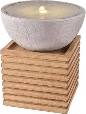 Produktbild von Gartenbrunnen mit Holzsockel, Wetterfest, Graue Schale 44x50cm, Einfacher Zusammenbau