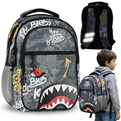Produktbild von Hai verstärkter Schulrucksack, Schulranzen für Jungen, mit Reflektoren, vier Fächern, 24 l