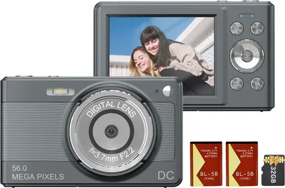 Obrázek produktu pro digitální fotoaparát 1080P, digitální videokamera, videokamera, 56 MP, 2,88" IPS displej, 8x digitální zoom, AF, automatické zaostřování, detekce obličeje proti otřesům, s paměťovou kartou 32 GB, 2 dobíjecí baterie, vánoční dárek pro děti a mládež