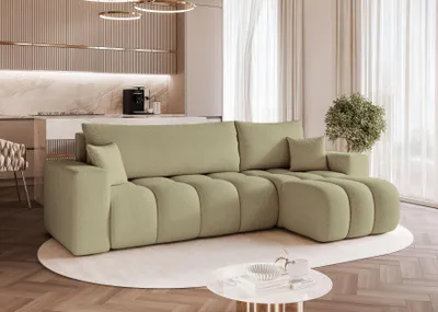 Produktbild von Idohome - Bubble Ecksofa OFI L Bouclé mit Schlaffunktion, Bettkasten modernes, Wohnzimmercouch - Farbe: Grün Centaur 13
