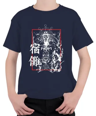 Productafbeelding van Jujutsu Kaisen, Sukuna, vervloekte demonen, rode ogen, anime, uni kinder T-shirt, marineblauw, maat 116