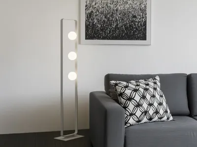 Produktbild von LED Stehlampe mit Glaskugeln Opalweiß Retro Lampe fürs Wohnzimmer, Höhe 140cm