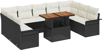 Zdjęcie produktu dla vidaXL Sofa ogrodowa z poduszkami 10 szt. czarno-kremowa