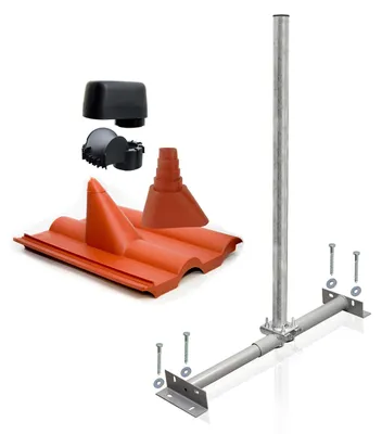 Produktbild von SkyRevolt Dachsparrenhalter Set 1m Mast 60mm Frankfurter Ziegel rot Mastkappe