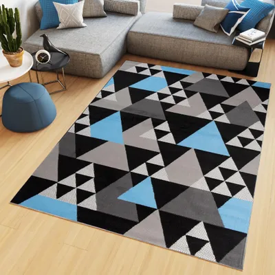 Produktbild von Tapiso Teppich MAYA Modern Schwarz Grau Blau Schlafzimmer  220 x 300 cm