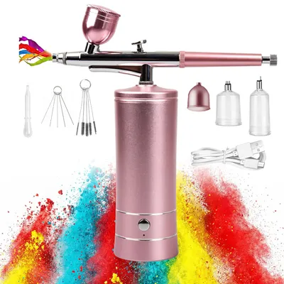 Airbrush-Set, wiederaufladbar, 0,3 mm Düse, 3 Druckstufen, rosa
