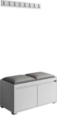Produktbild von MIRJAN24 Garderoben-Set Grawis 80, Schuhschrank und Kleiderhakenbrett, 2 Stück gepolsterte Sitzpaneele 40x30 (Weiß + Manila 16)