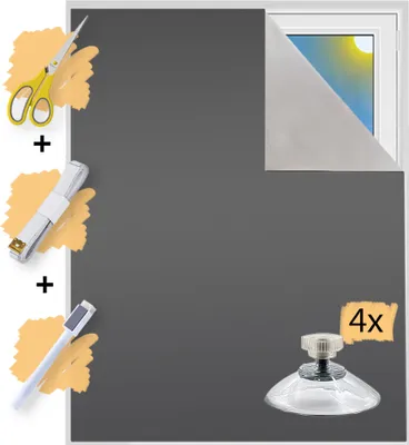 Produktbild von Verdunklungsstoff Meterware | Hitzeschutz oder Kälteschutz | Sonnenschutz zu 100% Verdunkelung | Folie mit Thermobeschichtung für alle Fenster | Rollo ohne bohren | Blackout (Grau mit Saugnäpfen)