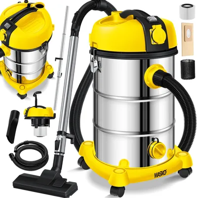 Produktbild von MASKO® Industriestaubsauger Staubsauger Nass Trocken Sauger Edelstahl 2300W + Steckdose | Blasfunktion | Trocken-Saugen & Nass-Saugen | Push&Clean | Industrie-Sauger mit & ohne Beutel | beutellos