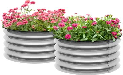 Produktbild von Outsunny Hochbeet aus Metall, 2er Set Blumenkasten, Kräuterbeet, Pflanzkastenmit offenen Boden , Gemüsebeet für Garten, Balkon, Silber, 60 x 60 x 30 cm