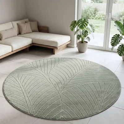Produktbild von Carpetsale24 Outdoor Teppich, Modern Boho Design, 3D Effekt, Robust und UV-Beständig, ideal für Terrasse Wohnzimmer & Küche, Grösse: 160 cm Rund