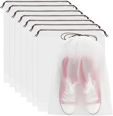 Produktbild von PolkaHome® 8 Stück Schuhbeutel, Reise-Schuhbeutel, wasserdichte Aufbewahrungstasche mit Kordelzug, transparente Schuhschoner für Reisen,