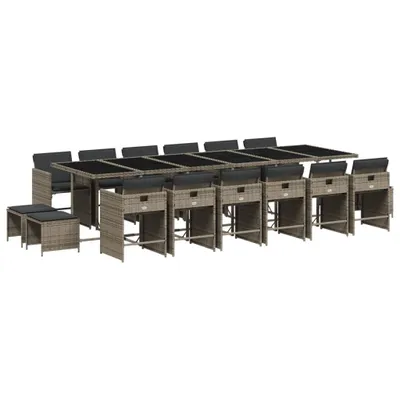 Produktbild von vidaXL 17-tlg. Garten-Essgruppe mit Kissen Grau Poly Rattan