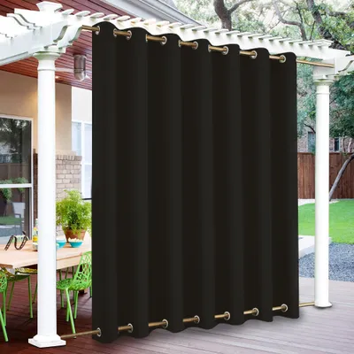 Image de 1 rideau d'extérieur résistant aux intempéries, avec œillets en haut et en bas, rideaux d'extérieur pour balcon, terrasse et jardin, 254 x 274 cm, noir