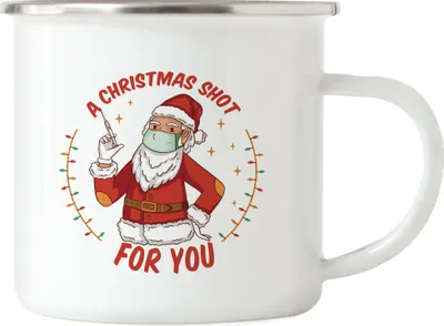Produktbild von A Christmas Shot for you Emaille-Tasse humorvoller Weihnachtsmann Impfung Christmas Present Weihnachten ist wieder da