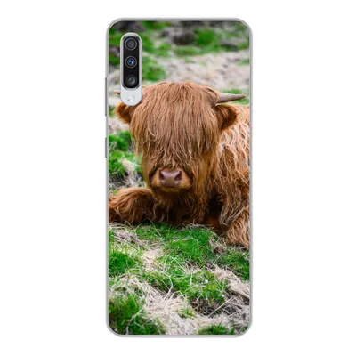 Produktbild von MuchoWow® Handyhülle Schutzhülle Hülle für Samsung Galaxy A70 Schottischer Highlander - Heu - Gras Silikon Softcase Handy Hülle - Schutzhaube