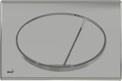 A close-up studio shot of a toilet flush plate.