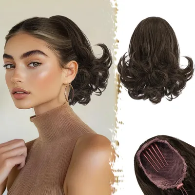 Produktbild von BARSDAR 25cm Braune Ponytail Extension mit Kordelzug und Comb Clip