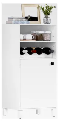 Produktbild von Küchenschrank mit Weinregal und Bücherregal, stehend, Mehrzweckschrank mit Tür und verstellbaren Regalböden, Weiß, 48x108x40 cm