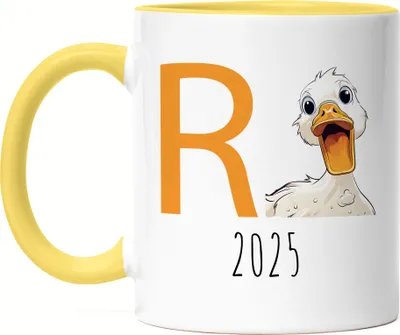 Produktbild von R Ente 2025 Tasse Gelb Rente Geschenk Ruhestand Humor Wortwitz