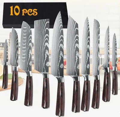Produktbild von Set von japanischen Küchenmessern, hochlegierter Edelstahl, umweltfreundlich, Kochmesser, 10STK