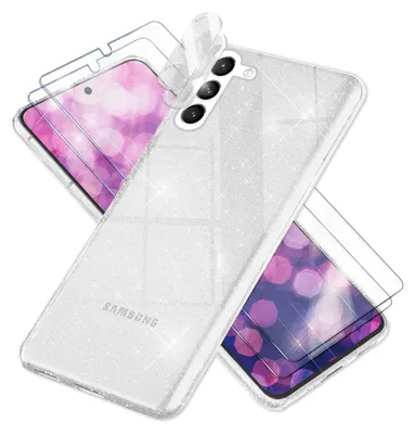 Produktbild von Glitzer Hülle für Samsung Galaxy S23, 2x Displayglas & Kameraschutz Transparent