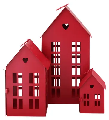 Produktbild von 3tlg. Laterne HERZENSHAUS rot Haus Metall Lichterhaus mit Herzausschnitt (3 Größen)