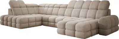 Image de DomoHome Canapé d'angle Tollo Beige Tissu Anthologie Côté gauche 400x217x105 cm, Canapé en U avec fonction sommeil, Tiroir de lit 120x85x17 cm, Réglable électriquement