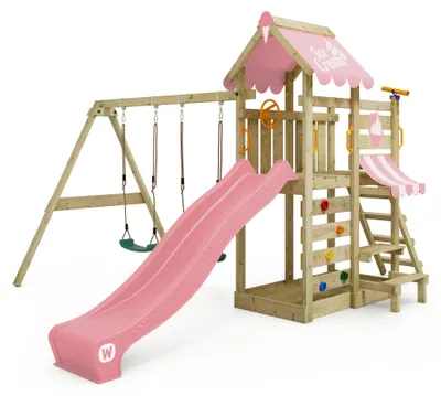 Immagine prodotto di Torre giochi Wickey VanillaFlyer con altalena e scivolo in rosa chiaro