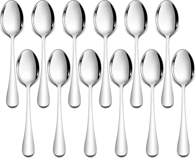 Produktbild von 12 Stück Tafellöffel, Dessertlöffel, Edelstahl Medium Joghurtlöffel Set, Klassisches Besteck Servierlöffel, Teelöffel, Kaffeelöffel