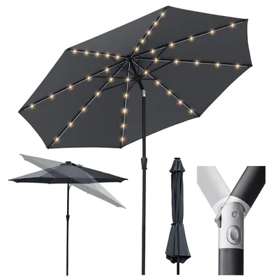 Produktbild von Sekey Solar-LED Sonnenschirm 330 cm mit Kurbel& Knickbar, Alu, 40 LED, UV50+