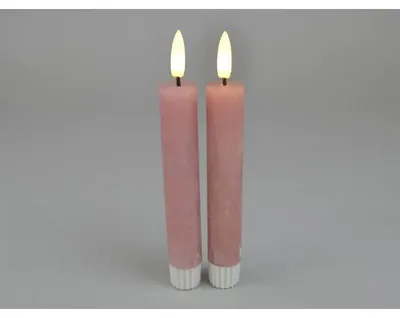 Productafbeelding van LED-kaarsen met logo, diameter 2,2 cm, hoogte 16,5 cm - Oudroze - Set van 2