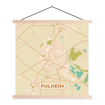 Produktbild von MuchoWow® Textilposter Pulheim - Karte - Vintage - Karte 40x40 cm mit holzfarbenen Rahmen - Posterleiste