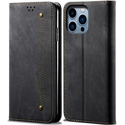 Obrázek produktu pro Pouzdro pro iPhone 15 Pro, Kožené Peněženkové Pouzdro s Magnetickým Uzavíráním a Stojánkem černé
