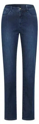 Productafbeelding van BRAX dames jeans, model Carola, kleur blauw, "Blue Planet" lijn (duurzaam), vijf zakken, gebruikte look, regular pasvorm