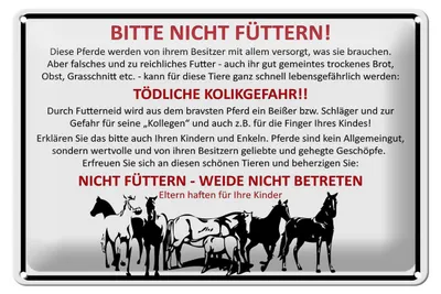 Produktbild von Blechschild  Hinweis bitte nicht füttern Pferde Weide, 30x20 cm, Blechschilder Bauernhof Landwirt Tiere