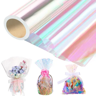 Irisierende Folie 43 cm x 25 m, Regenbogen-Geschenkfolie