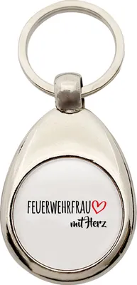 Produktbild von Huuraa Schlüsselanhänger Feuerwehrfrau mit Herz Metall Schlüsselring Einkaufswagenchip Geschenkidee