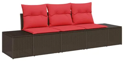 Produktbild von vidaXL Gartensofa-set 3 stk. Braun und Rot Poly-Rattan