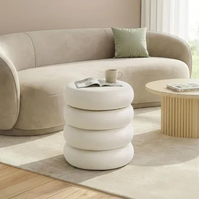 Produktbild von SONGMICS Schminktisch-Hocker mit Stauraum, runder Polsterhocker, abnehmbarer Deckel, Schlafzimmer, Samt, 43 x 47 cm, creme