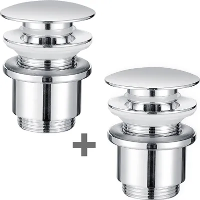 Produktbild von 2 X Ablaufgarnitur Pop-Up Ventil für Waschbecken 1 1/4 Zoll aus Messing Abflussgarnitur mit/ohne Überlauf verchromt