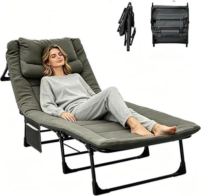 Imagen del producto de Cama plegable con colchón, cama de camping ajustable, cama plegable con capacidad de hasta 200 kg, tumbona plegable con bolsa de transporte, cama de camping ideal para camping, pesca, playas y jardines (gris)