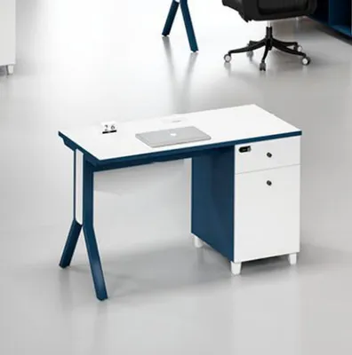 Zdjęcie produktu dla Biało-niebieskie biurko Designerski stół z szufladami drewniany stół