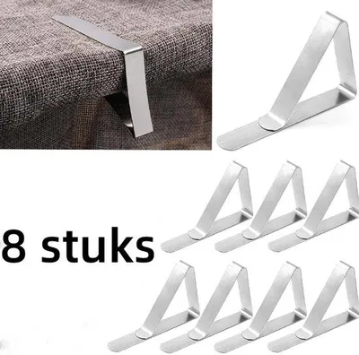Immagine prodotto di Set da 8 - Fermagli per tovaglie - Acciaio inossidabile - Fermagli antiscivolo e resistenti al vento per picnic, ristoranti, tende, matrimoni e feste di laurea