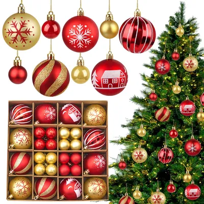 Weihnachtskugeln 44er Set Rot/Gold, 3+6 cm, unzerbrechlich